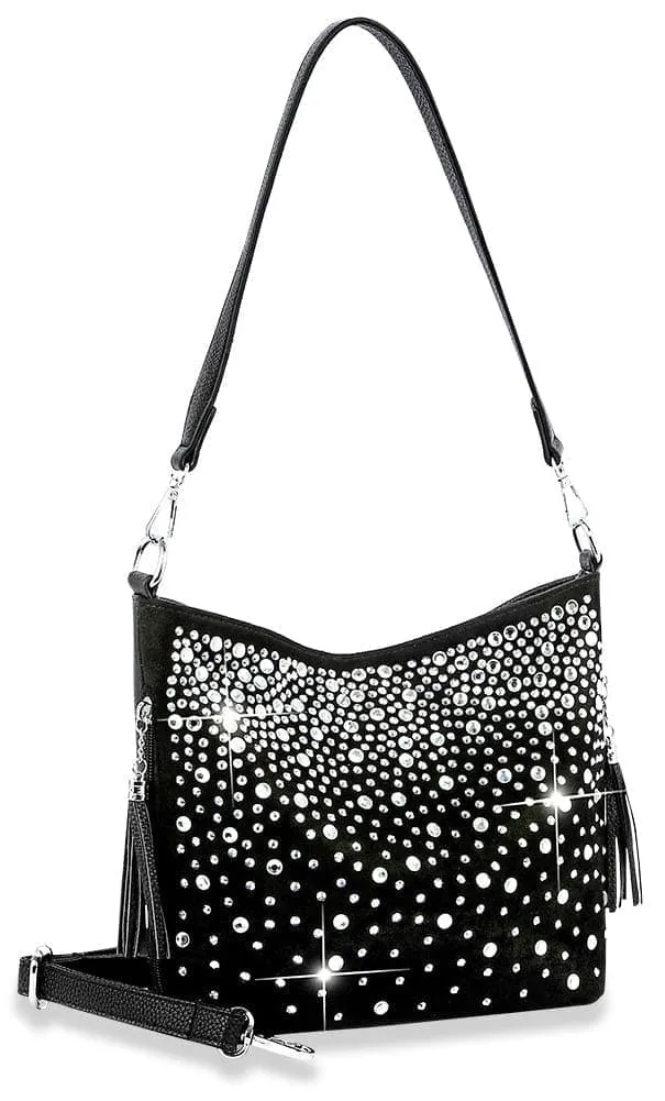 Crystal Accent Tassel Accent Chain Accent Faux Leather Crossbody Sling Bag
