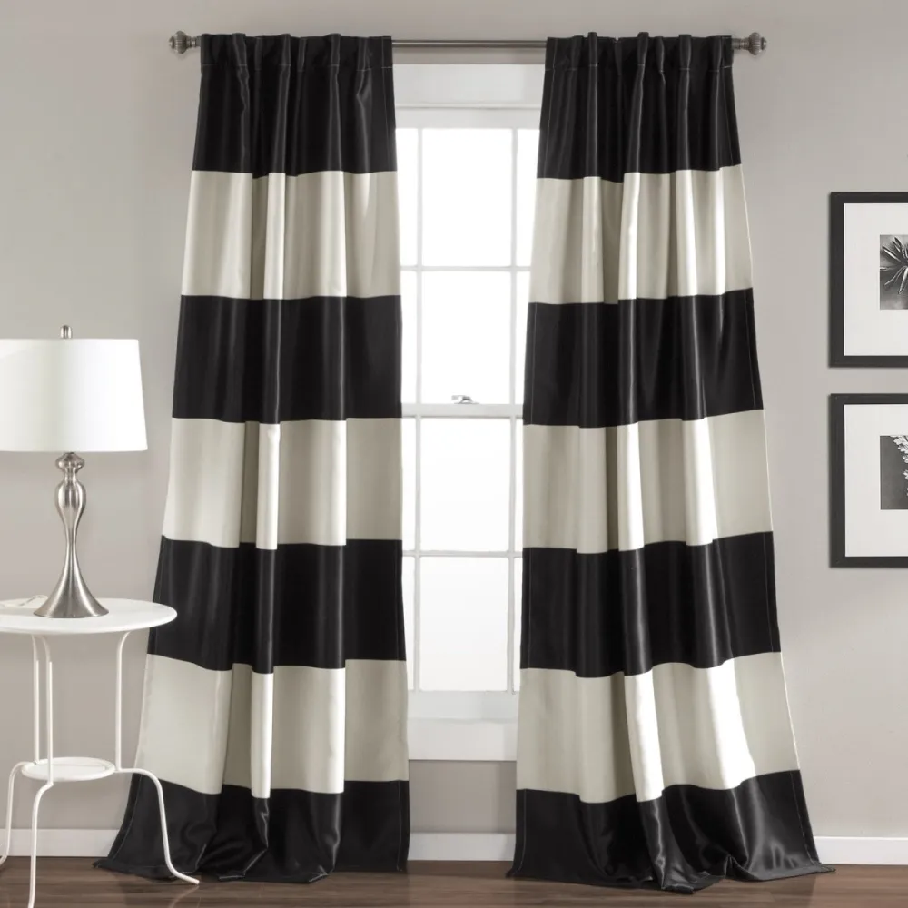Farmhouse Stripe Blackout Back Tab Rod Pocket Rod Pocket Curtain Panel Set