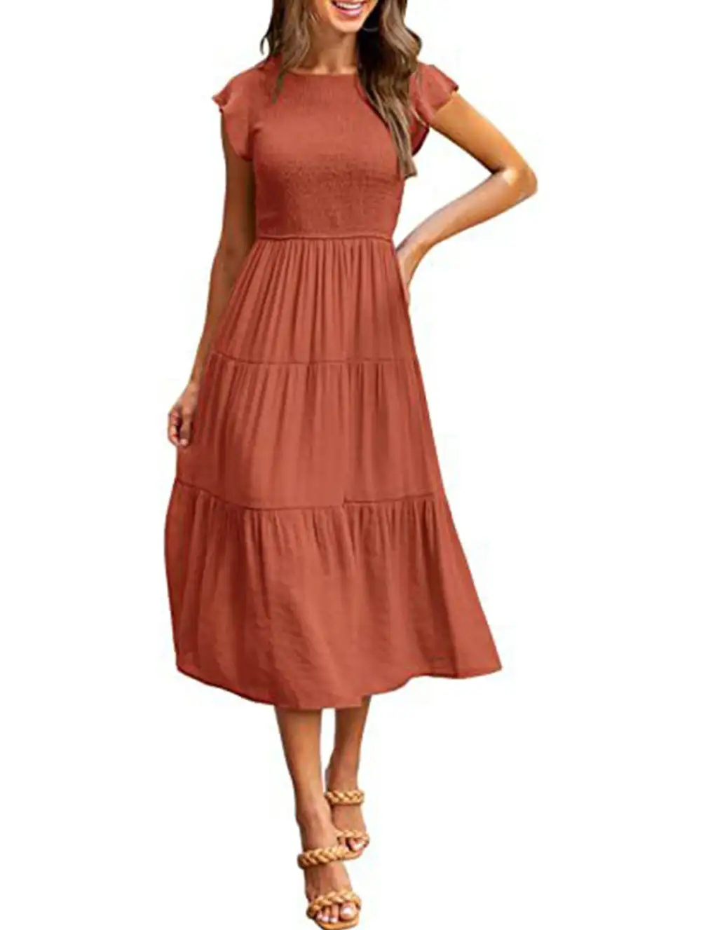 Flutter Sleeve Tiered Mini Dress