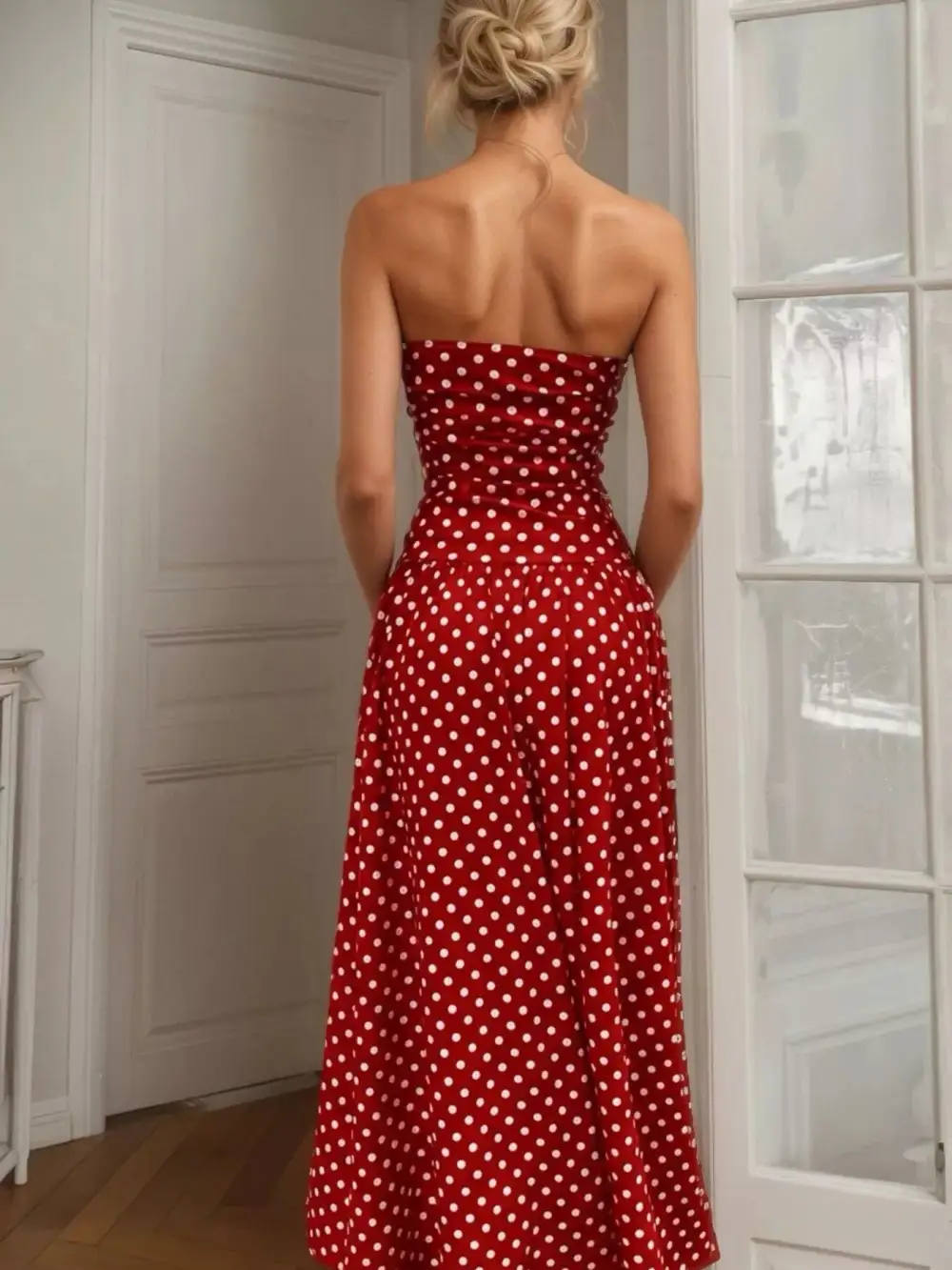 Strapless Polka-Dot Maxi Dress