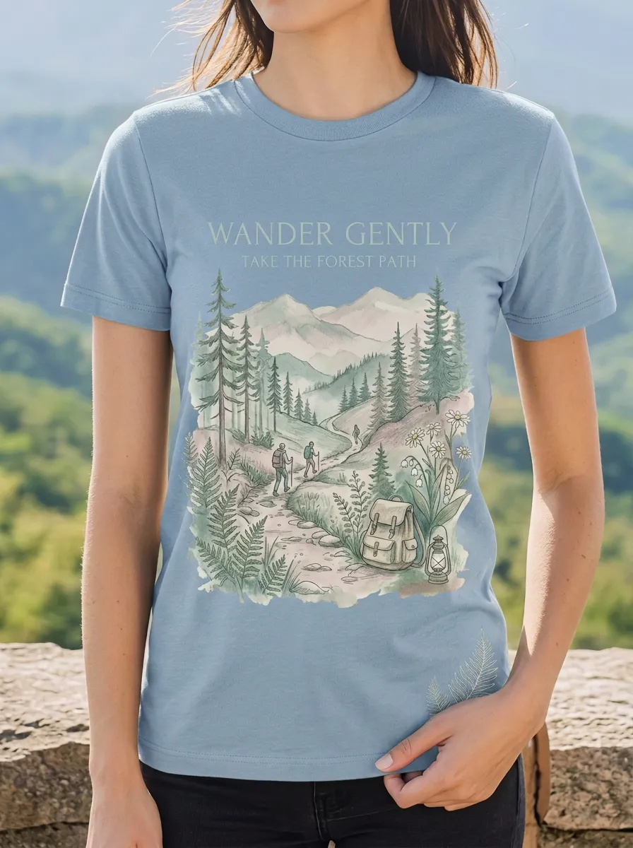 Women's Hiking Lover Forest Path Mountain Backpack Printed T-shirt