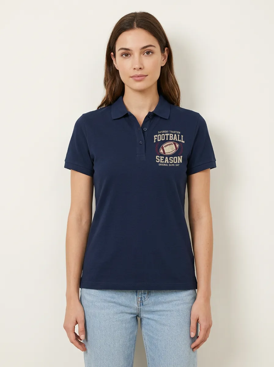 Women's Everyday Football Season American Football Printed Polo Shirt