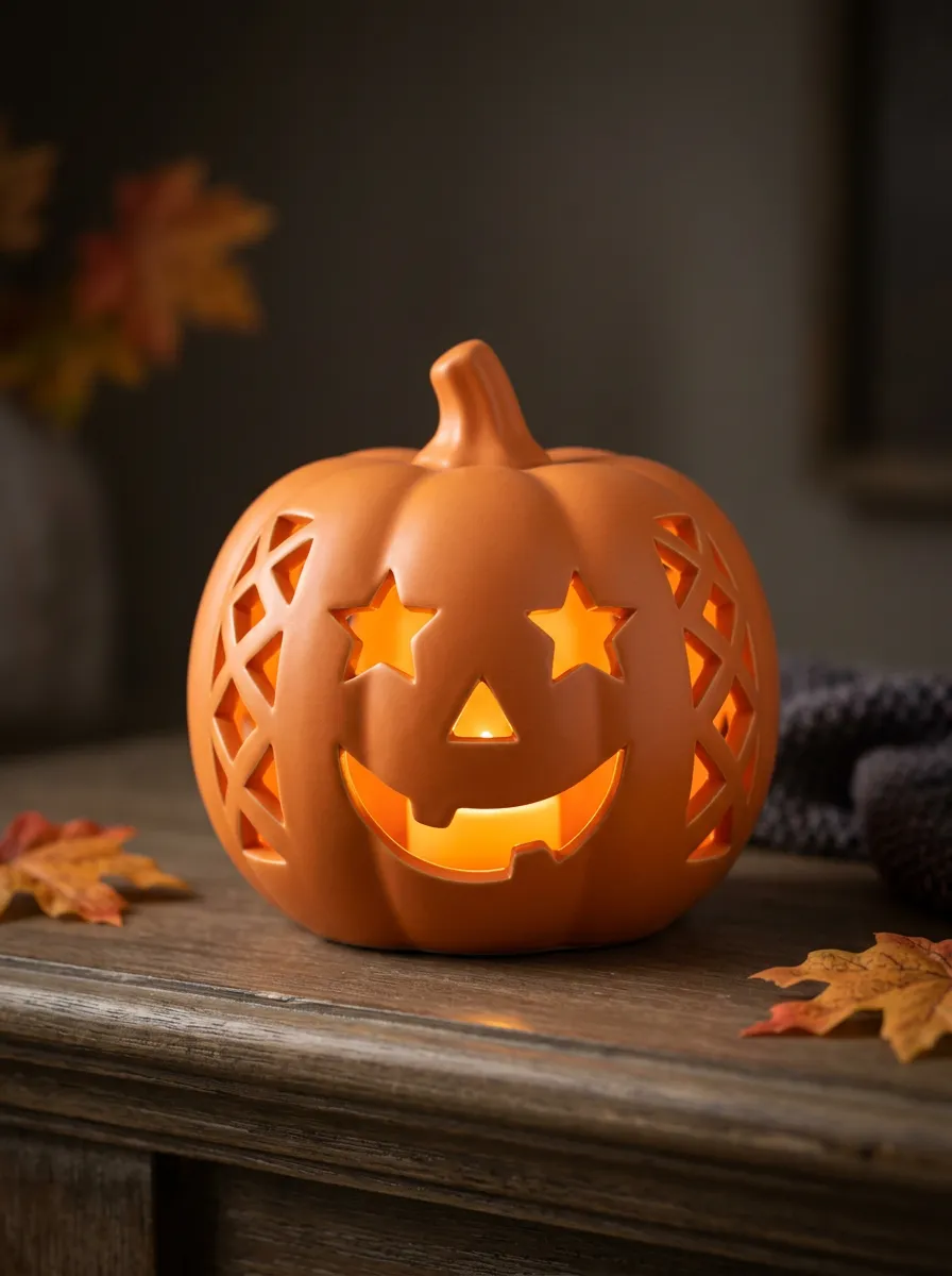 Classic Cutout Ceramic-Look Halloween Pumpkin Light