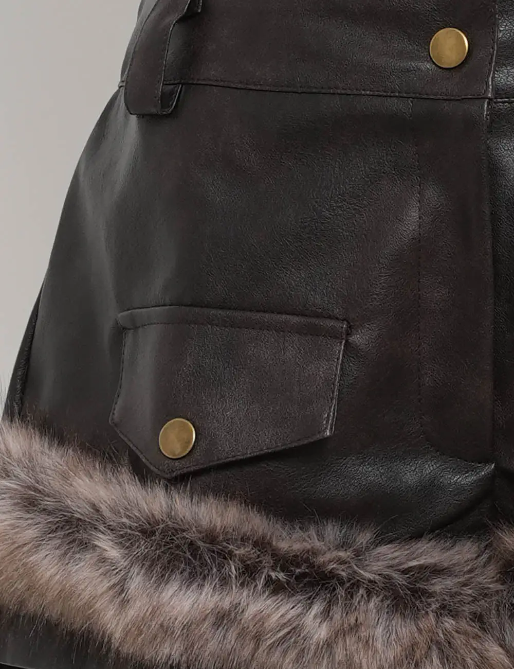 Faux Leather Wide Leg Fur Trim Zip Fly Shorts