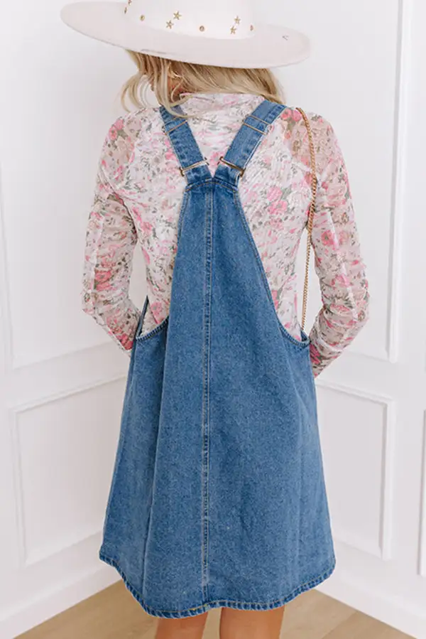 Denim Look Button Front Pocket Detail Mini Dress