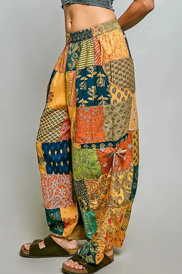 Sequin Patchwork Wide Leg Drawstring Pants