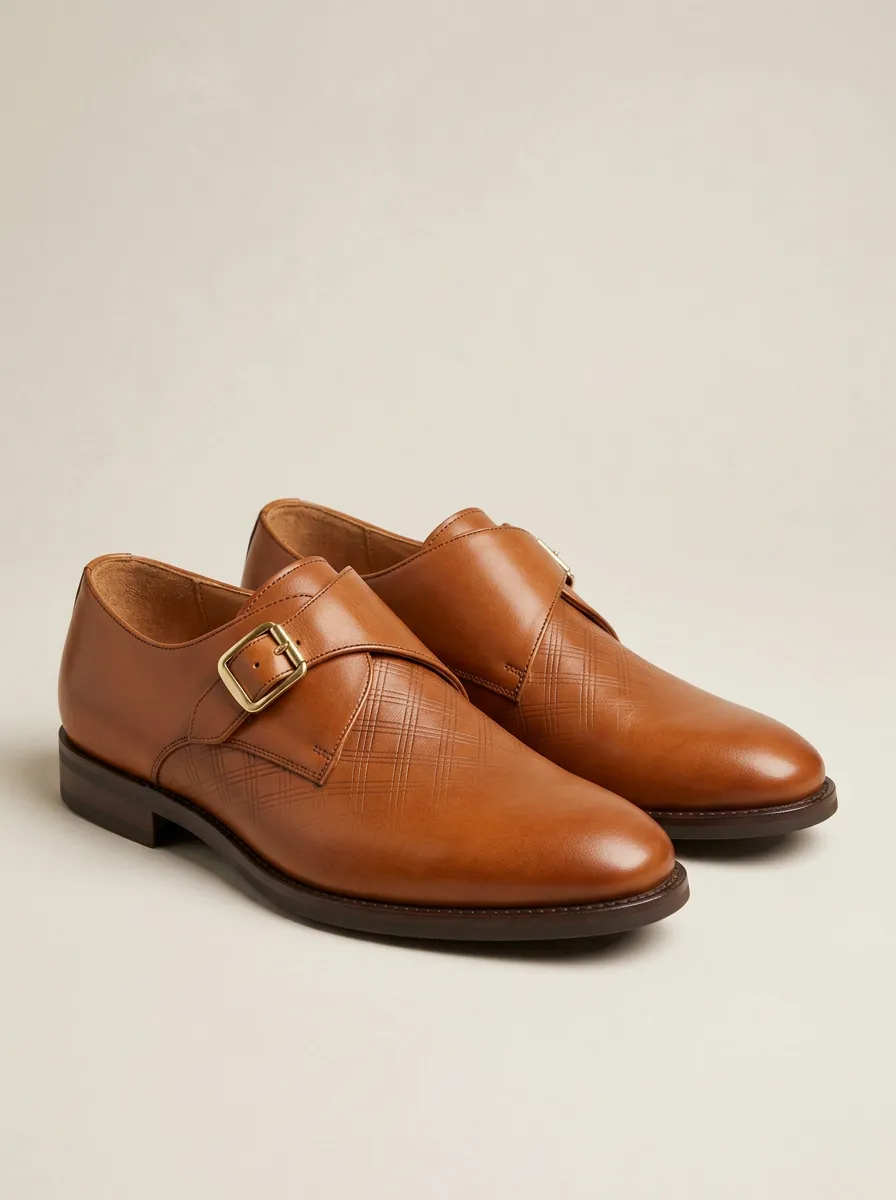 Men's Business Formal Plaid Embossed Buckle Printed Leather Shoes