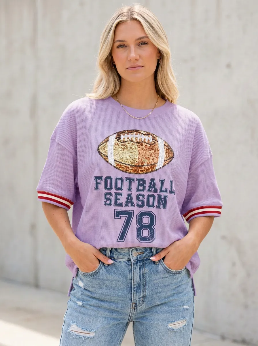 Women's Football Season 78 Sequin American Football Printed T-Shirt