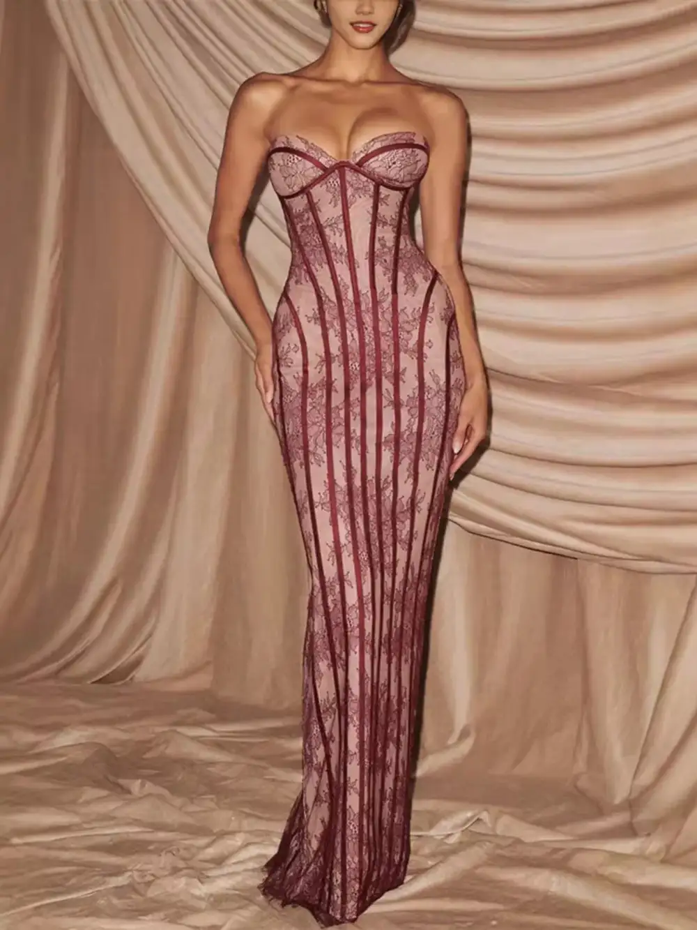 Strapless Lace Maxi Dress