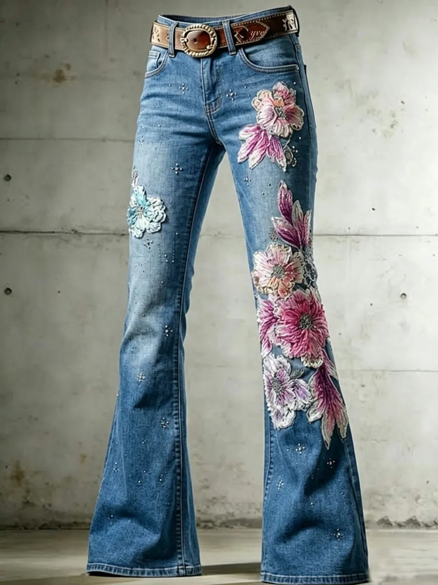 Ladies' Floral Patterned Casual Flared Pants
