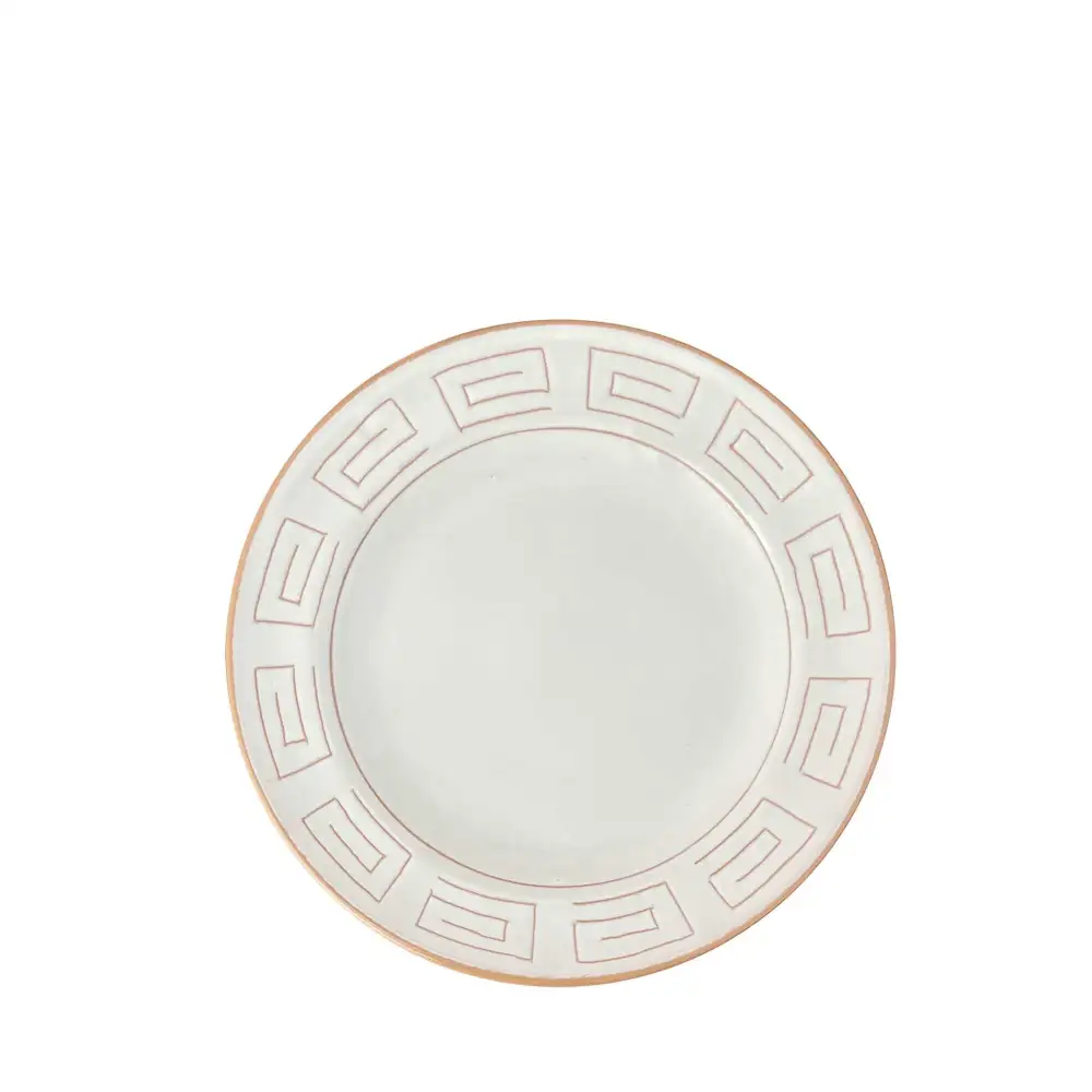 Meander-Motif Ceramic Dessert And Side Plate