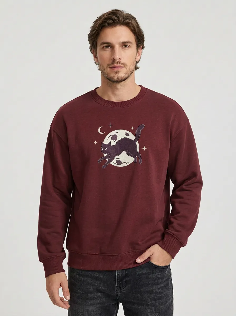 Men's Halloween Black Cat Moon Sweatshirt