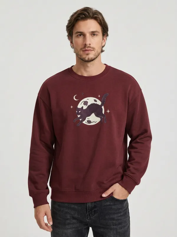 Men's Halloween Black Cat Moon Sweatshirt