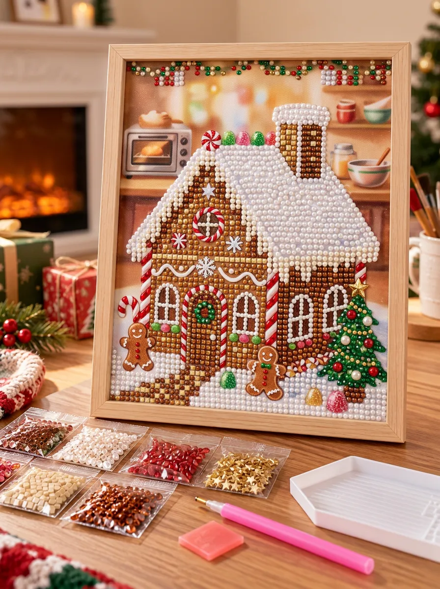 Classic Gingerbread House Candy Cane Christmas DIY Diamond Painting Kit