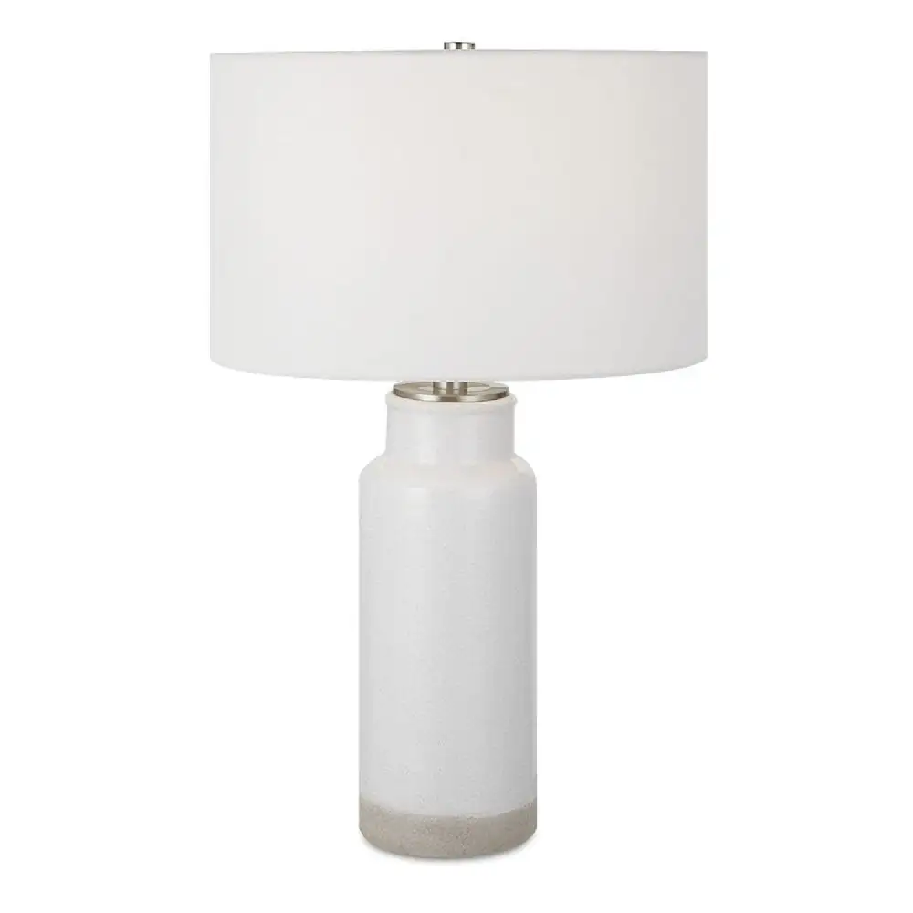 Glazed Textured Drum Shade Ceramic Metal Table Lamp