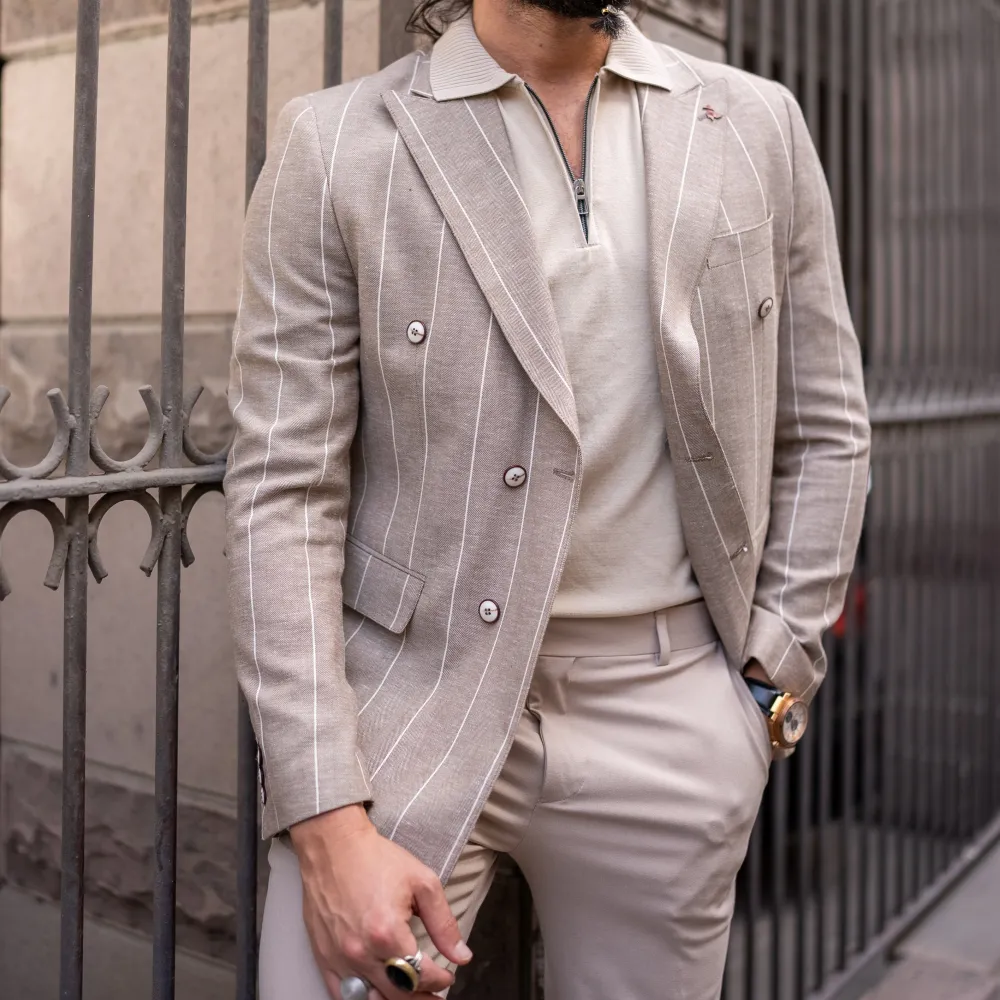 Modern Slim Fit Double Breasted Striped Blazer