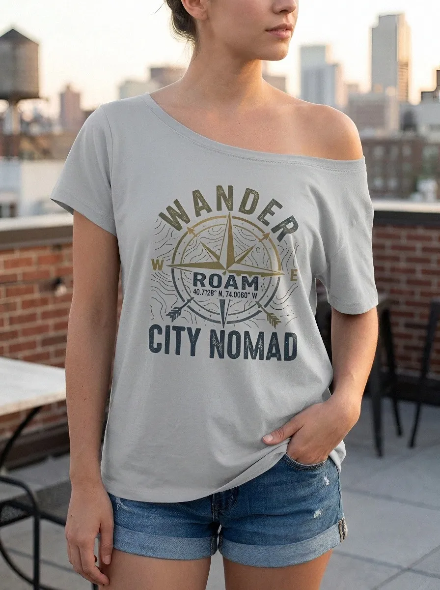Women's Travel Lover Compass Wander Roam Printed T-shirt