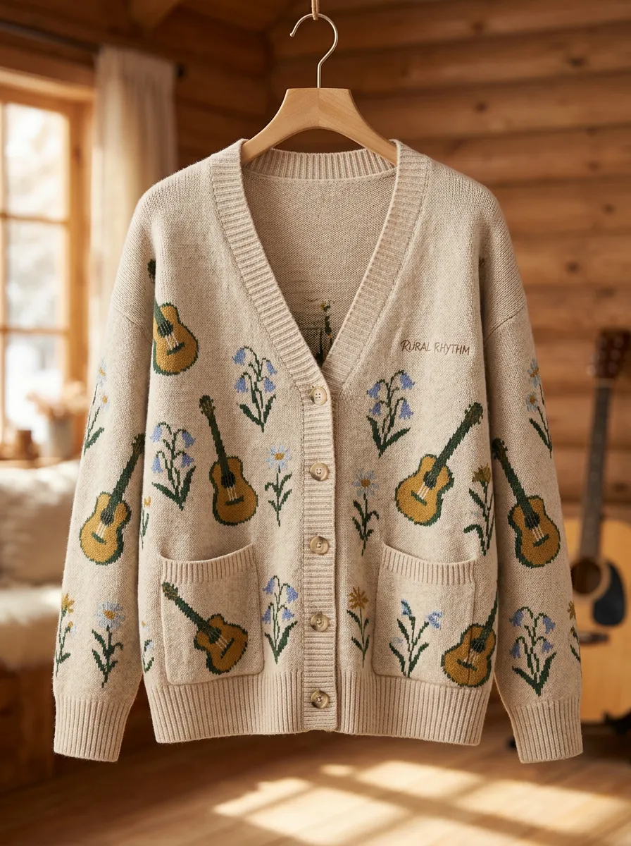 Ranch-Inspired Guitar Women's Country Music Casual Cardigan