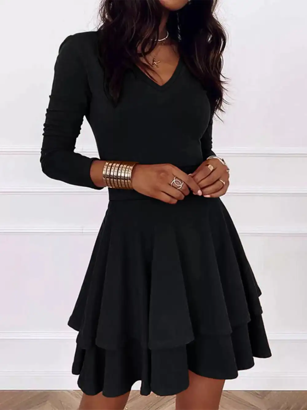 Finish V Neck Ruffle Mini Dress