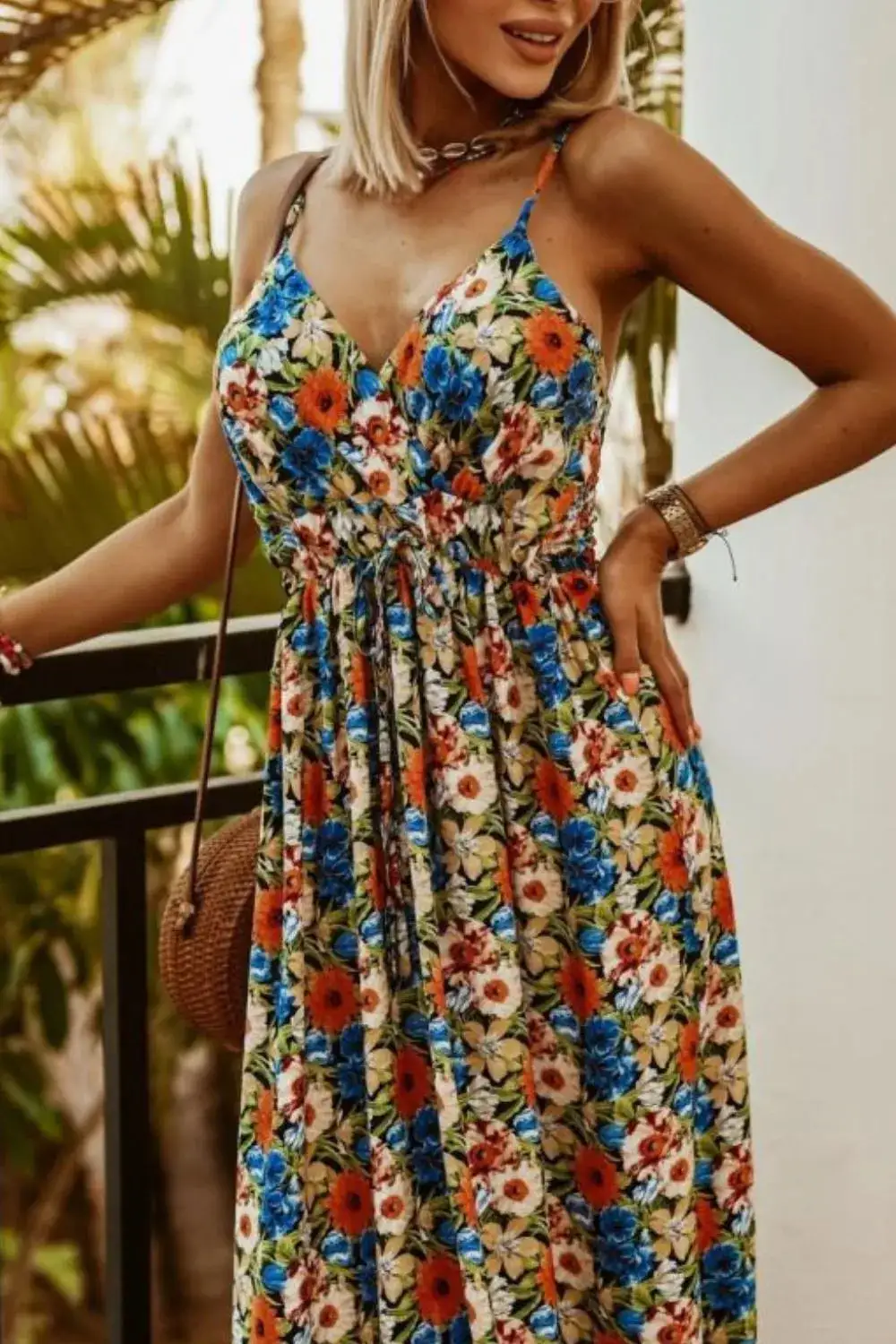 Classic Smocked Spaghetti-Strap Printed Maxi Dress