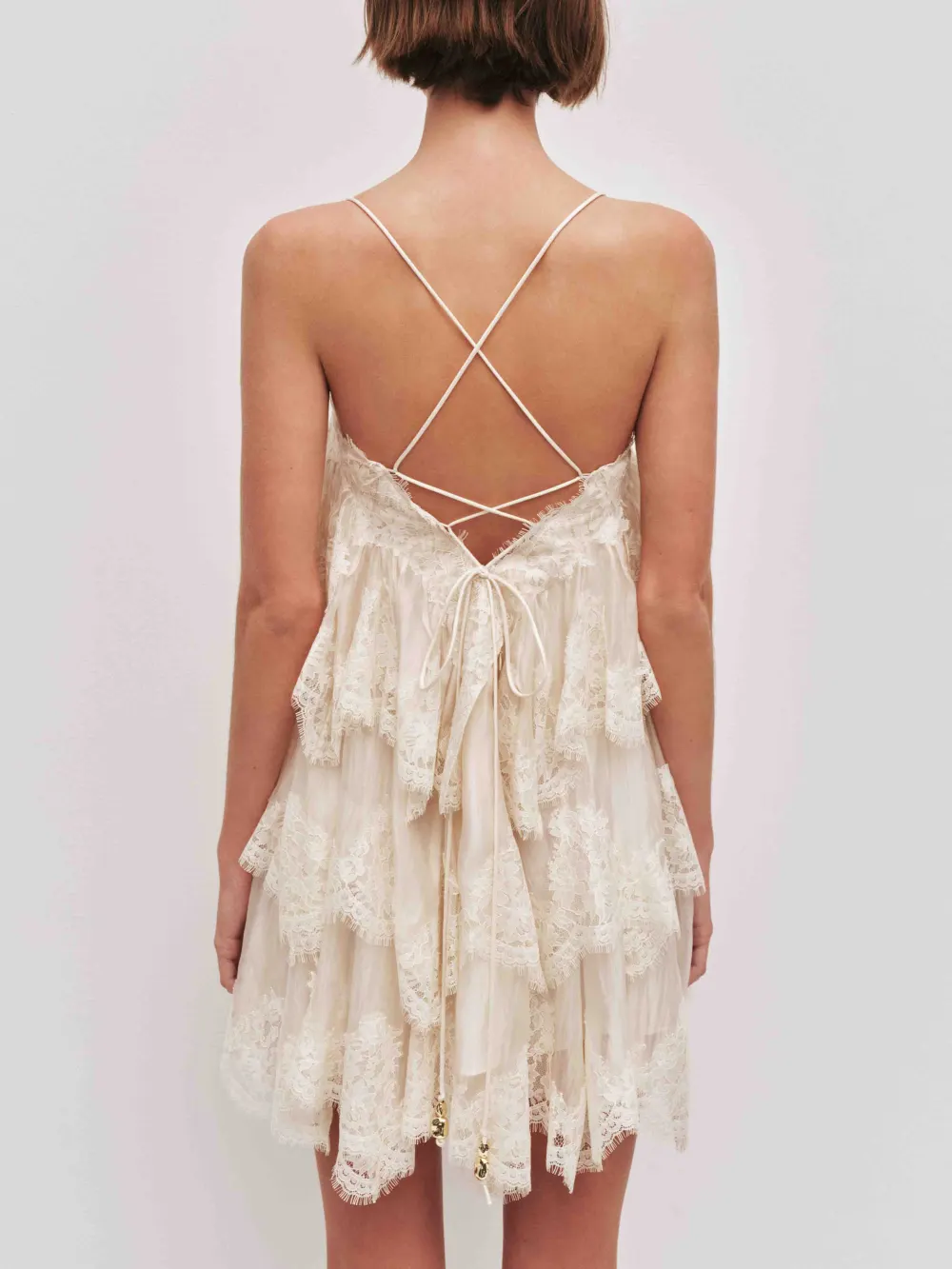 Layered Lace Trim Spaghetti Strap Mini Dress