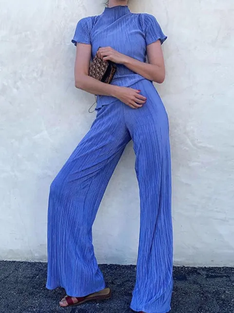 High Neck Tee Wide Leg Set