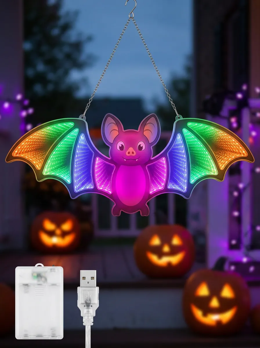 Spooky Infinity-Mirror LED Halloween Bat Light