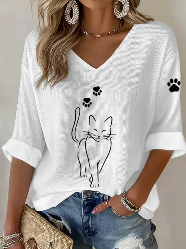 Women's Cute Cat Print Casual T-Shirt