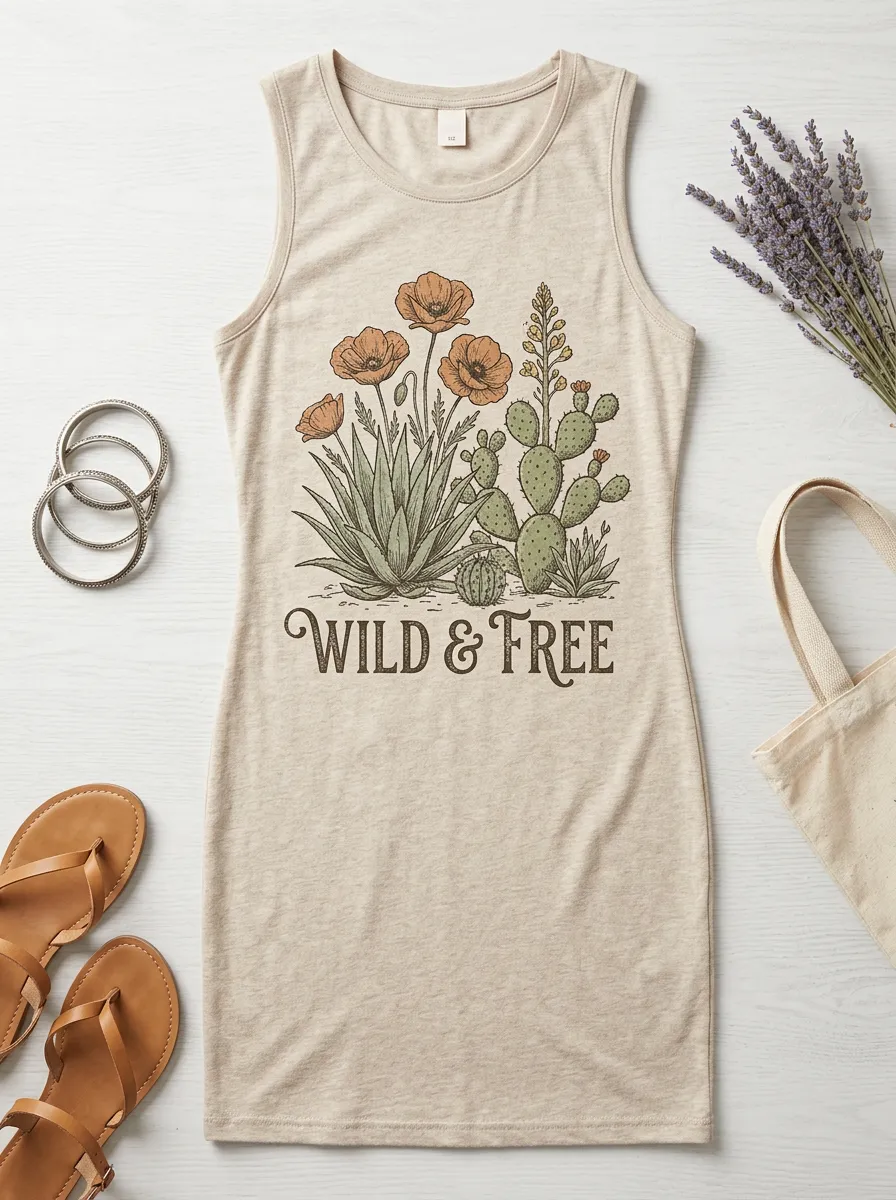 Wild And Free Desert Cactus Poppy Tank Top