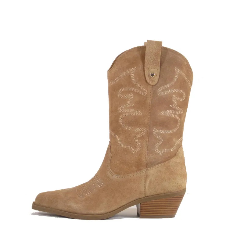 Suede Cowboy Ankle Boots