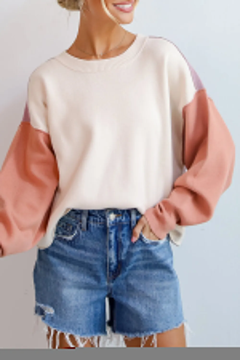 Cream Color Block Sweater