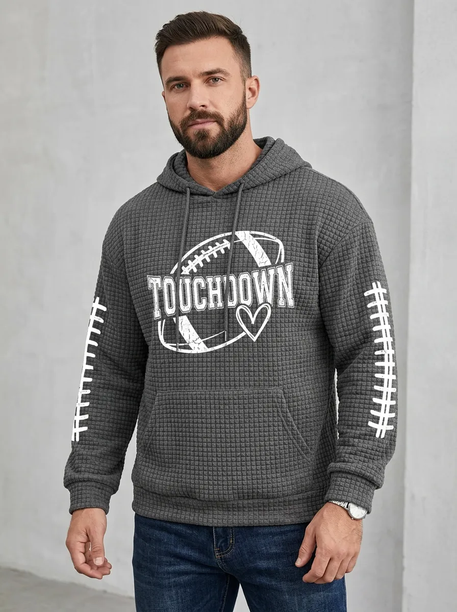 Men's Football Lover Touchdown Heart Sleeve Hoodie