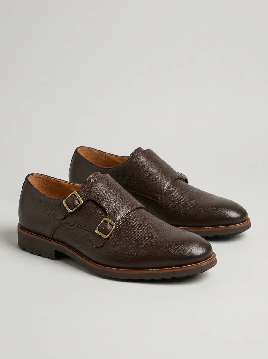 Men's Everyday Business Casual Leather Double Monk Strap Shoes