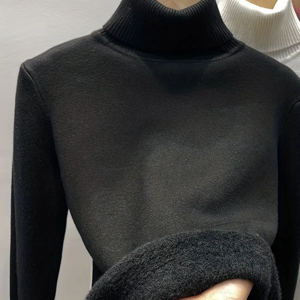 Turtle Neck Fleece Pullover Sweater Elegant Long