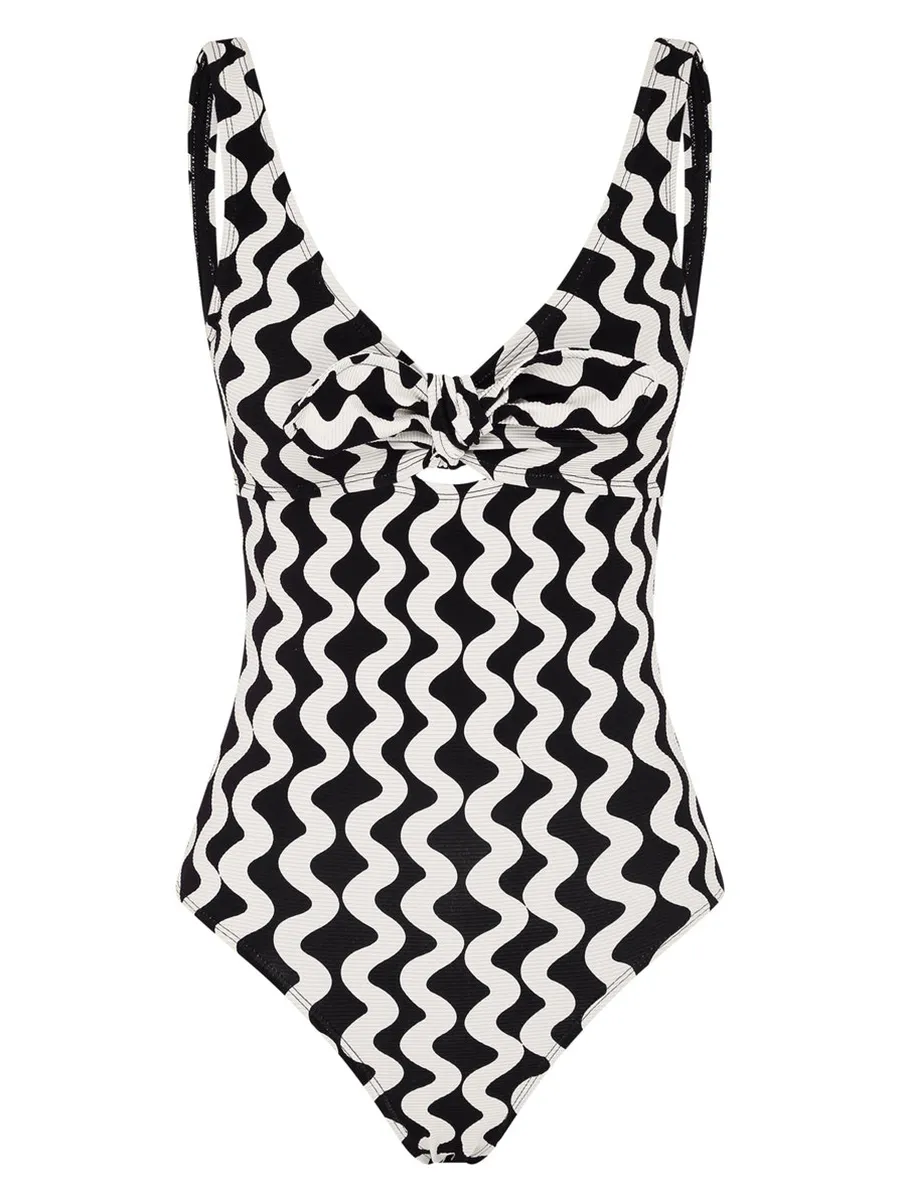 Women's Moire Print Halter One-Piece Swimsuit