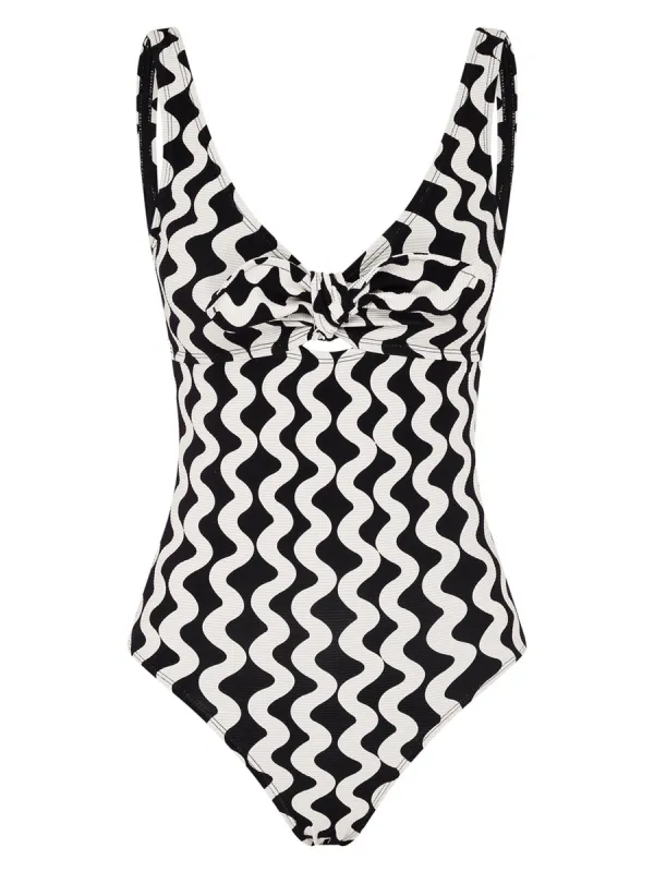 Women's Moire Print Halter One-Piece Swimsuit