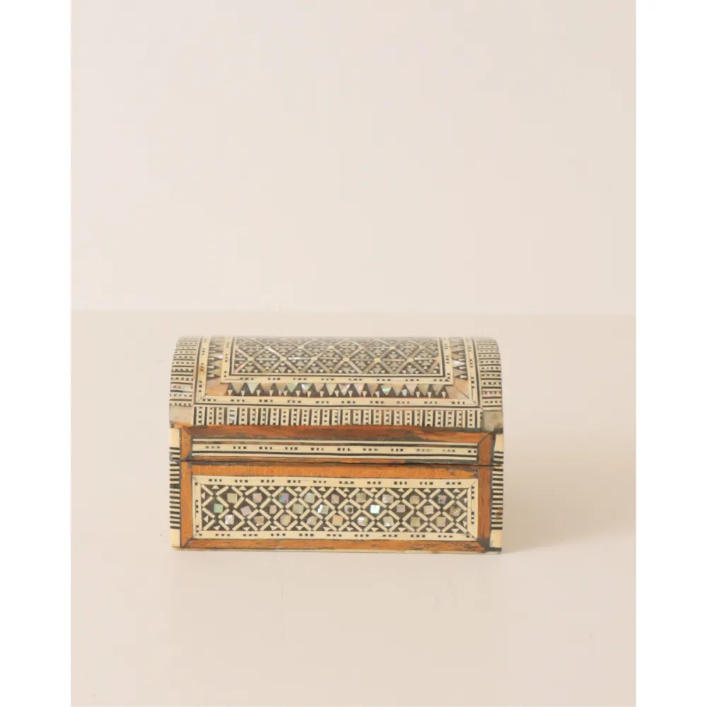 Domed Marquetry Mother of Pearl Inlay Jewelry Box