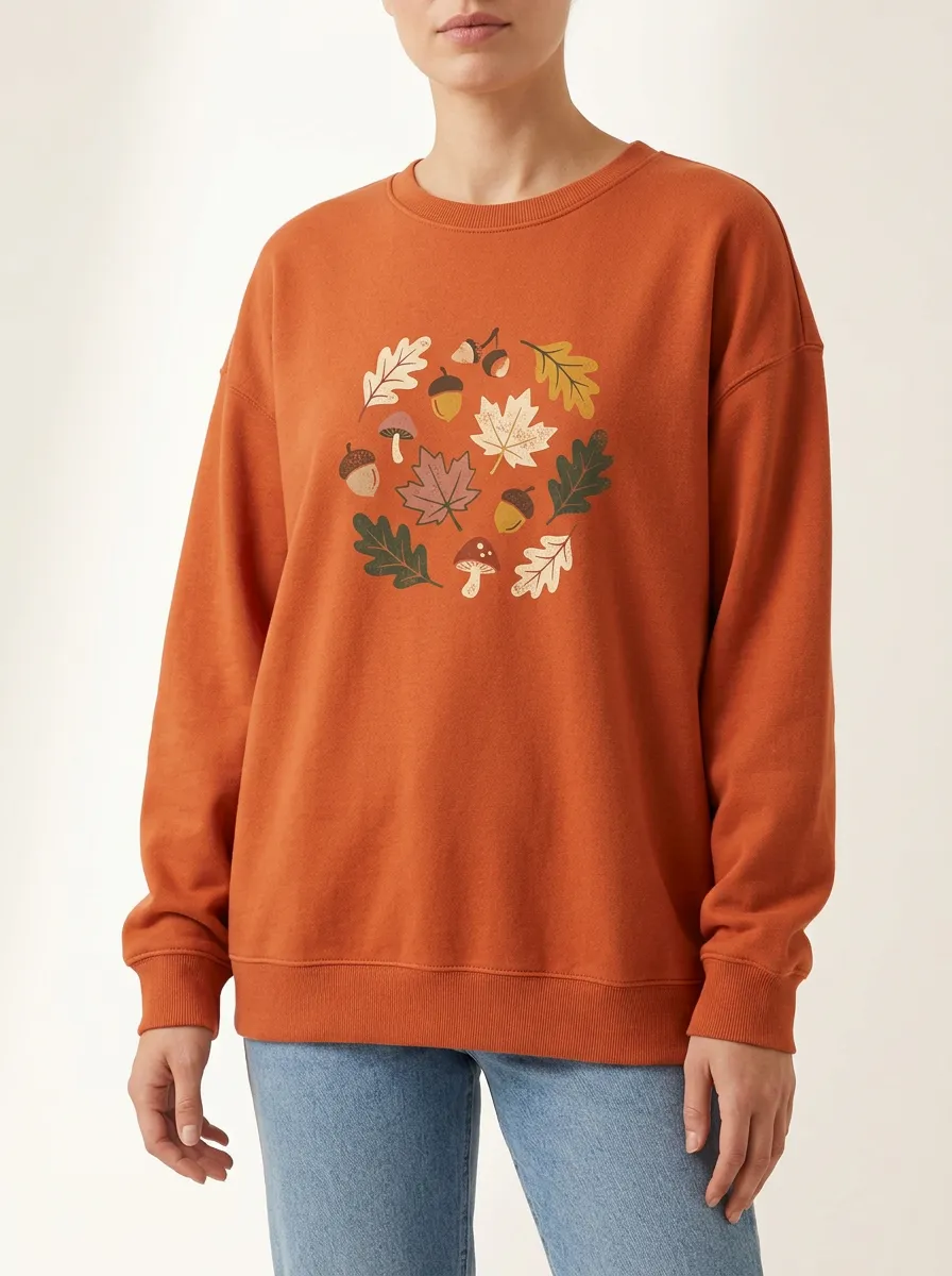 Printed Mushroom Acorn Graphic Sweatshirt