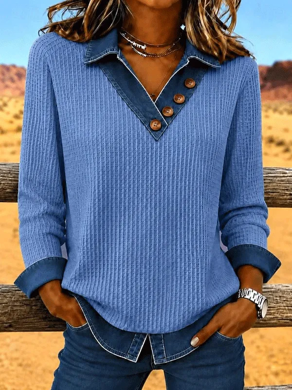 Women'S Retro Western Style Waffle Collar Shirt