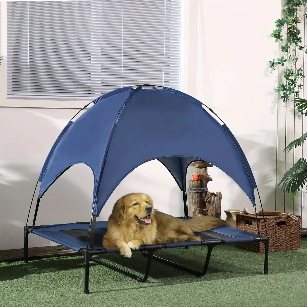 Elevated Dog Bed with Canopy, Pet Furniture for Outdoor Shade and Rest