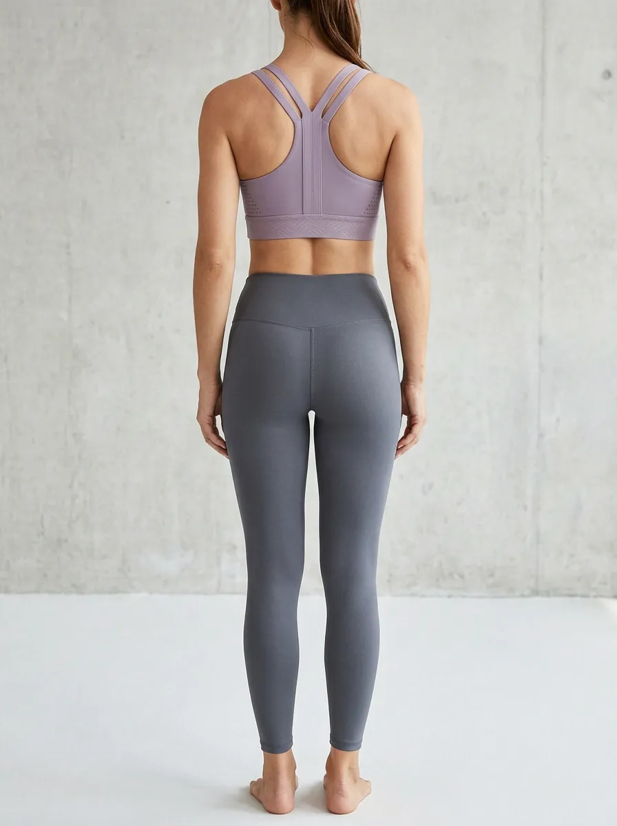 Strappy Back Scoop Neck Wave Detail Textured Women's Sports Bra