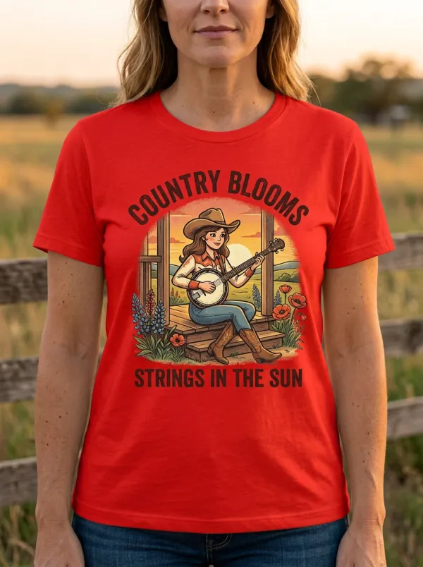 Banjo Sunset Country Music Graphic T-Shirt