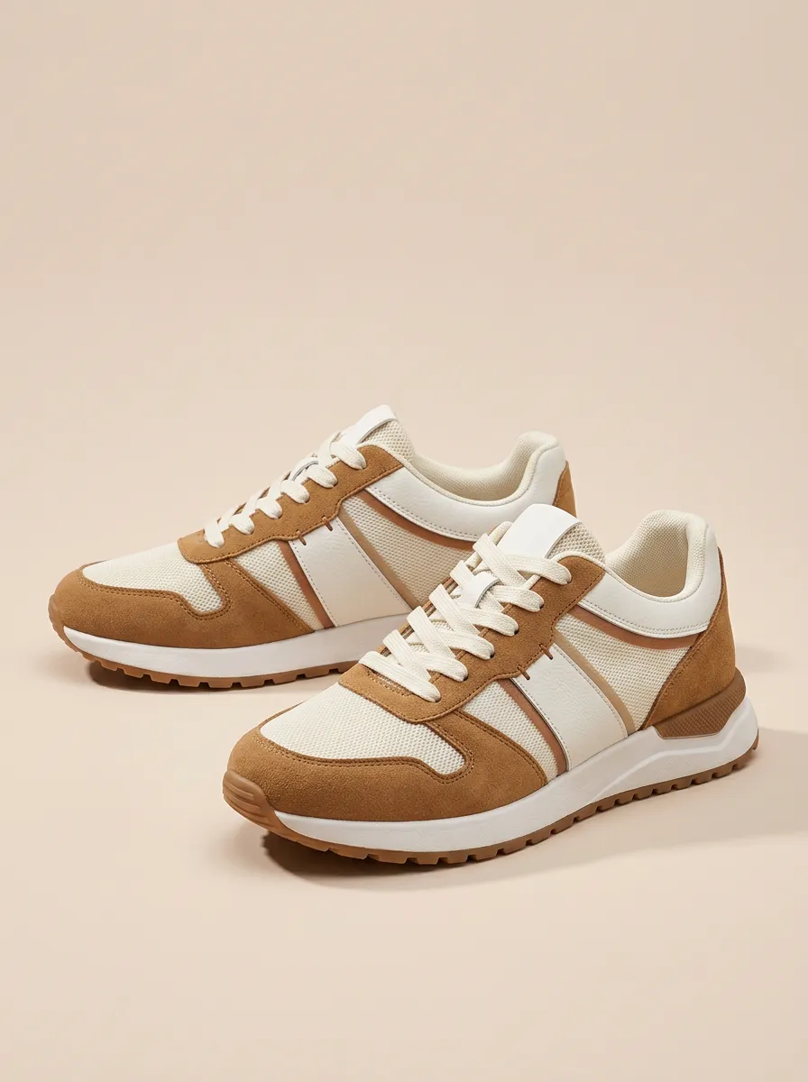 Unisex Contemporary Casual Minimalist Suede Mesh Print Sneakers