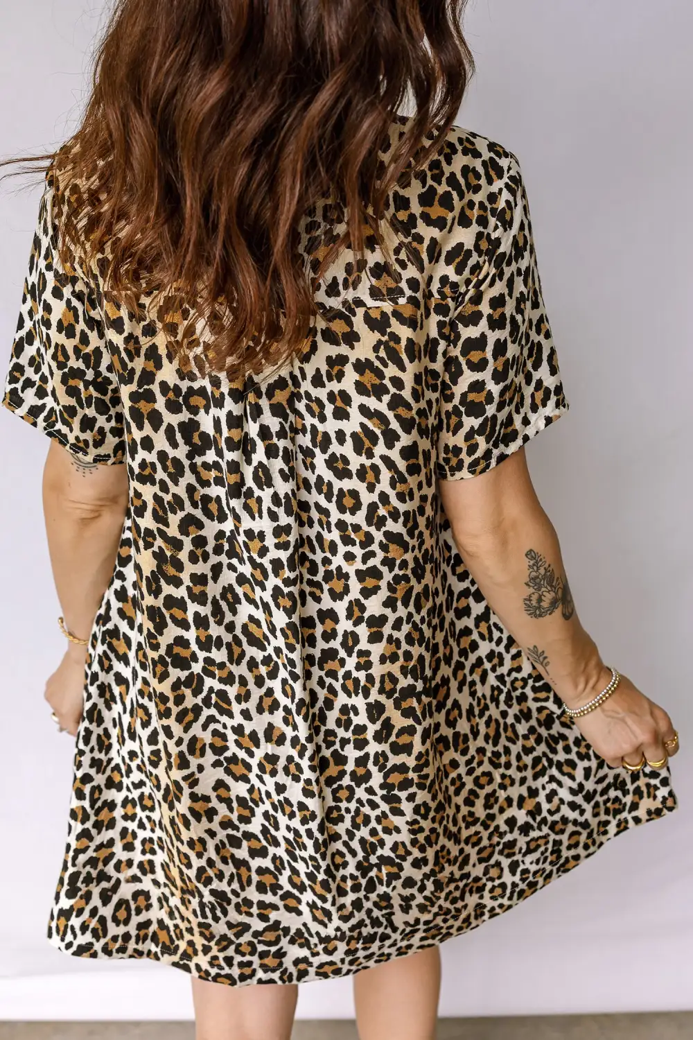 Playful Animal Print Button Front Pocket Detail Mini Dress