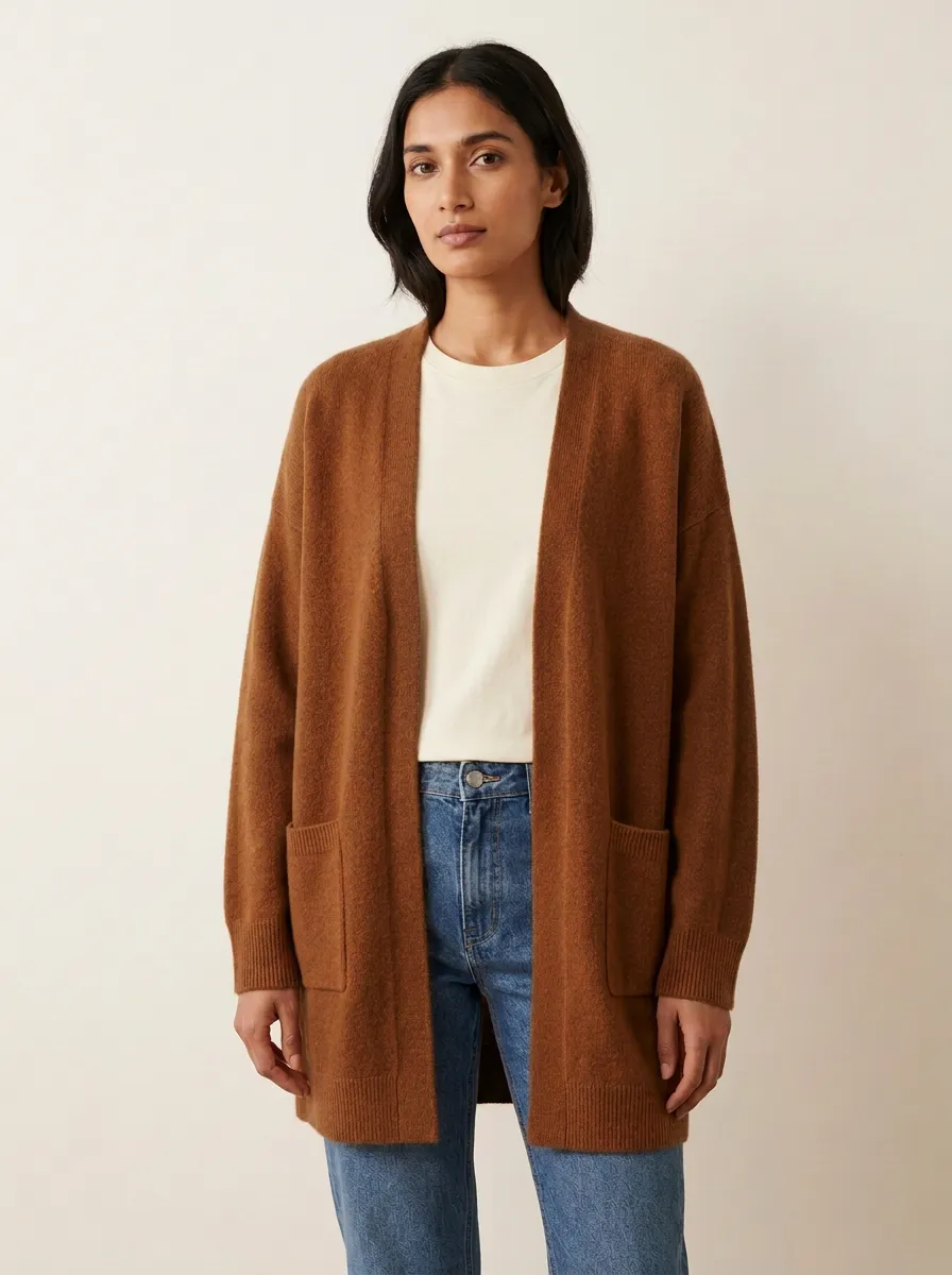 Structured Open-Front Knit Cardigan