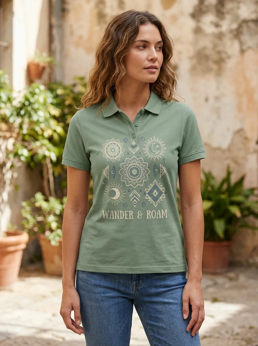 Boho Celestial Mandala Polo Shirt