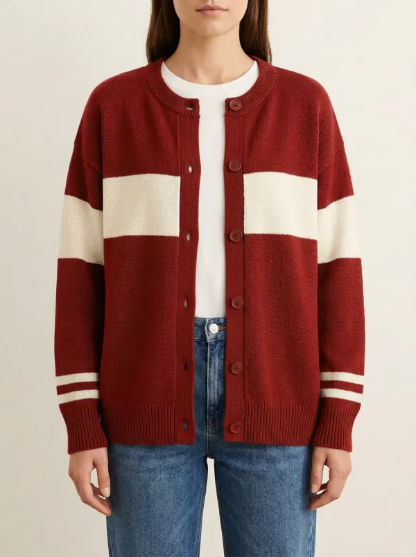 Relaxed Knit Rugby Striped Knit Cardigan