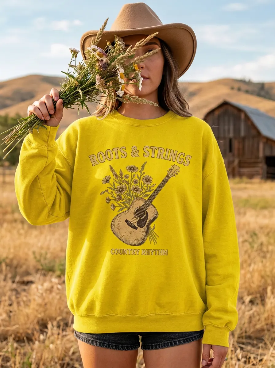 Heritage Guitar Floral Women's Country Music Crew Neck Sweatshirt