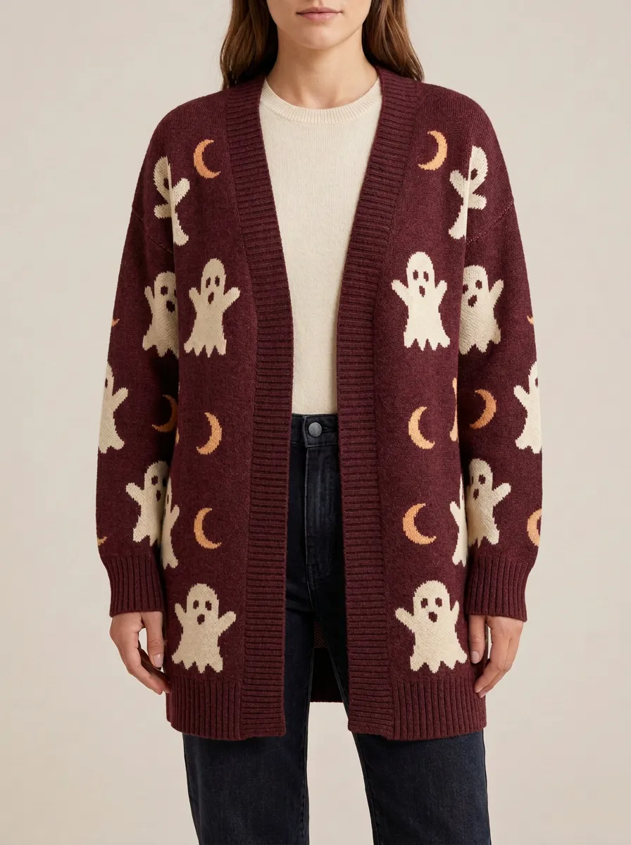 Women's Ravenwood Halloween Ghost Moon Knit Cardigan
