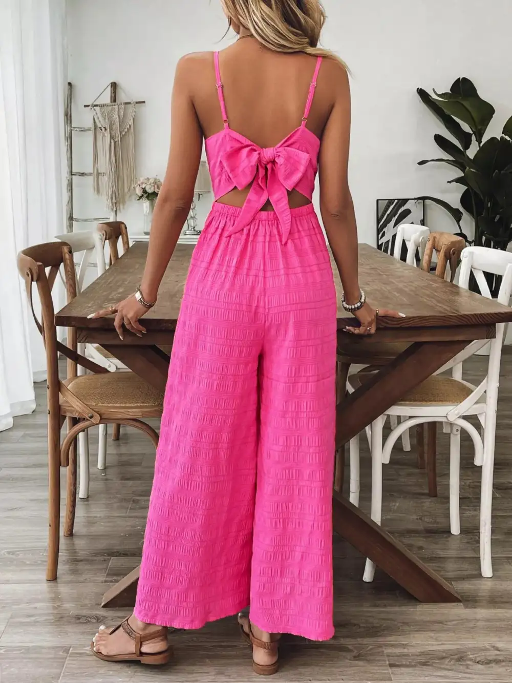 Bow Back Sleeveless Wide Leg Jumpsuit